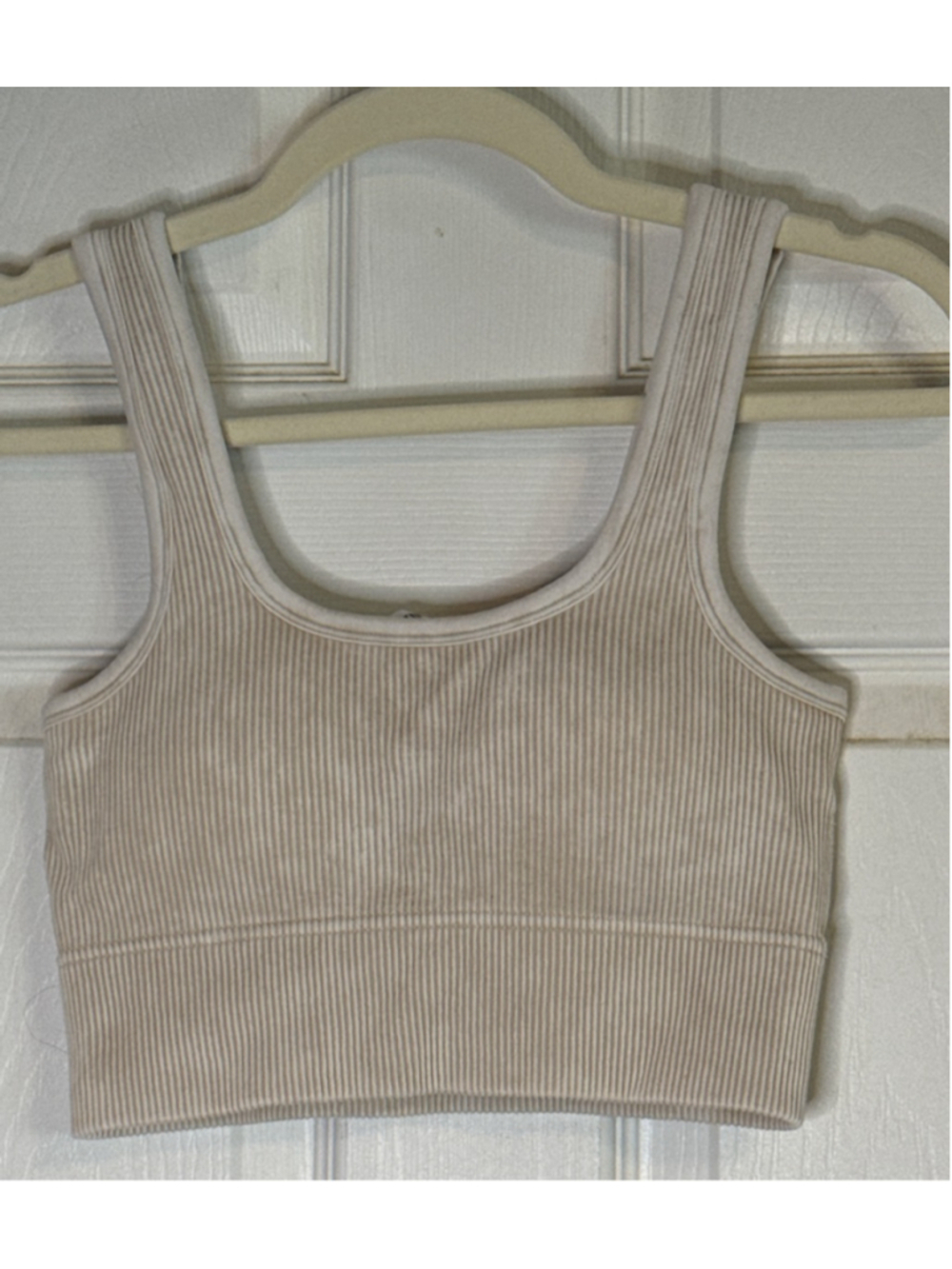 Women's ZENANA Beige Ribbed Sports Bra